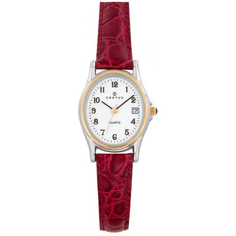 MONTRE CERTUS FEMME ACIER BICOLORE CUIR ROUGE