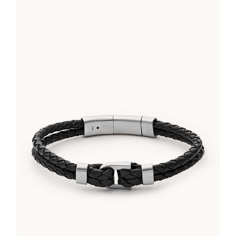 Bracelet Fossil en cuir noir