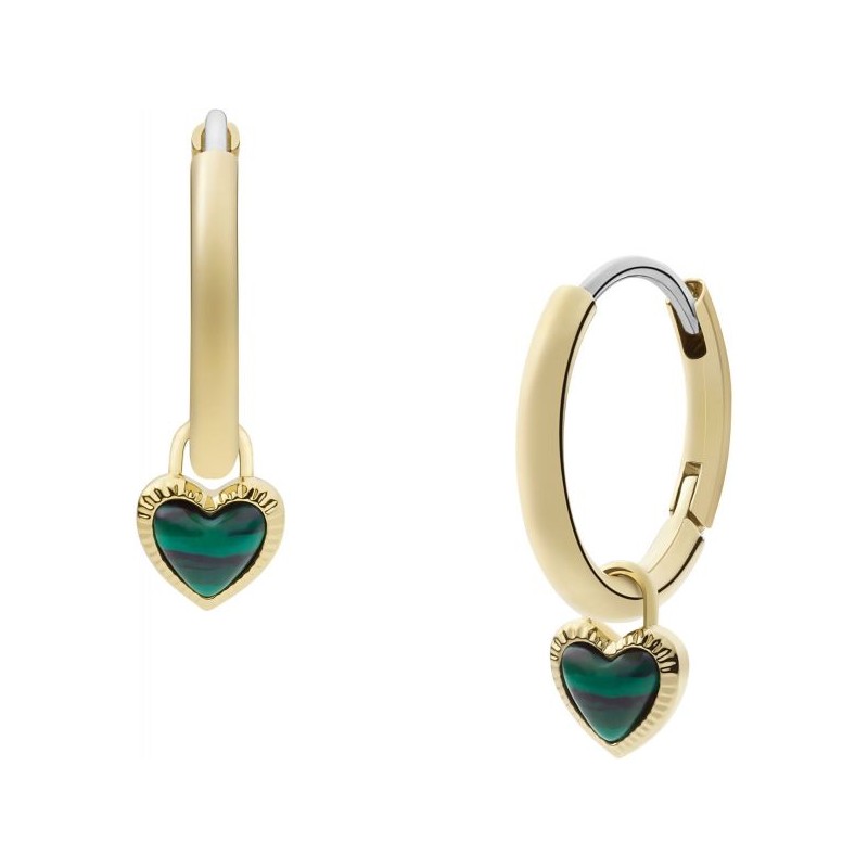 Créoles Fossil cœur acier Modern Meadows en malachite