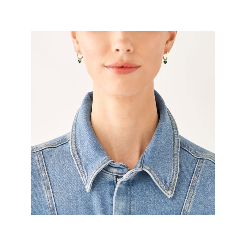 Créoles Fossil cœur acier Modern Meadows en malachite