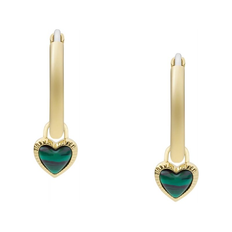 Créoles Fossil cœur acier Modern Meadows en malachite