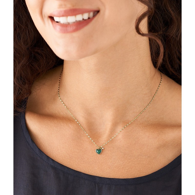 Collier Femme Fossil cœur modern Meadows Acier Doré Et Malachite