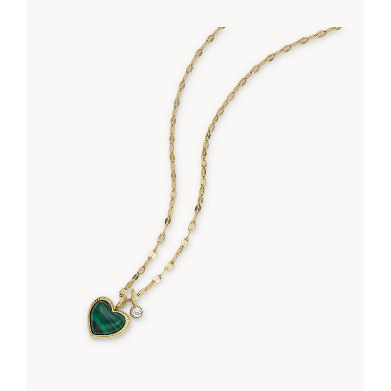 Collier Femme Fossil cœur modern Meadows Acier Doré Et Malachite