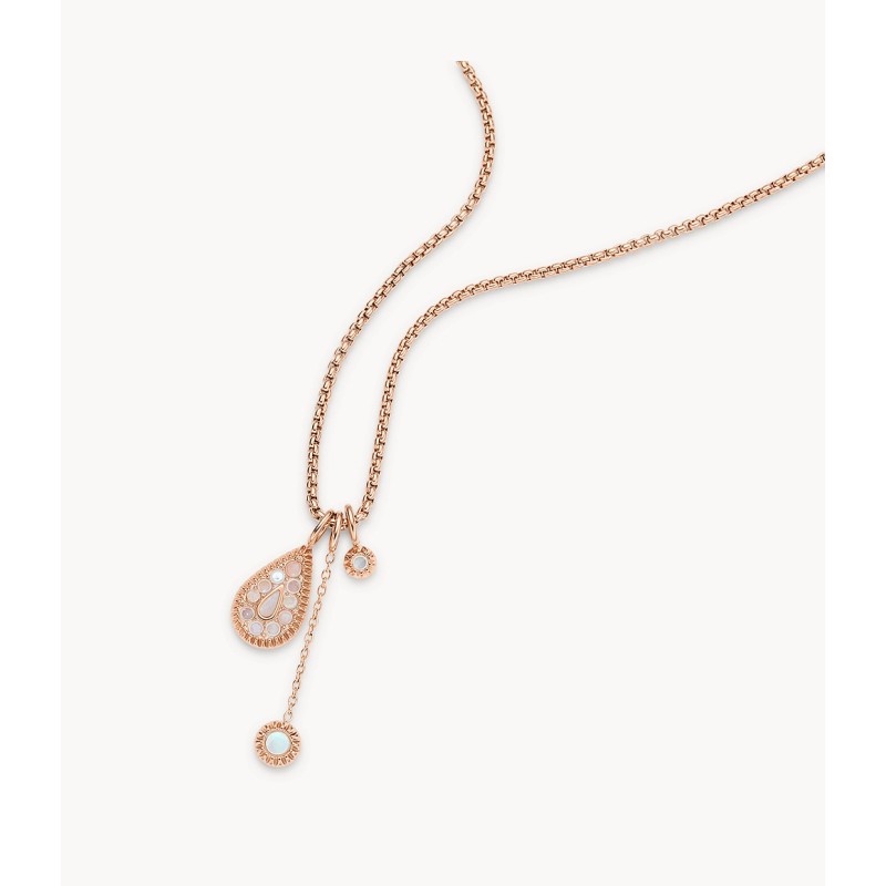 Collier Fossil pendentif Classic Teardrop acier et nacre
