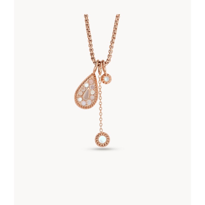Collier Fossil pendentif Classic Teardrop acier et nacre
