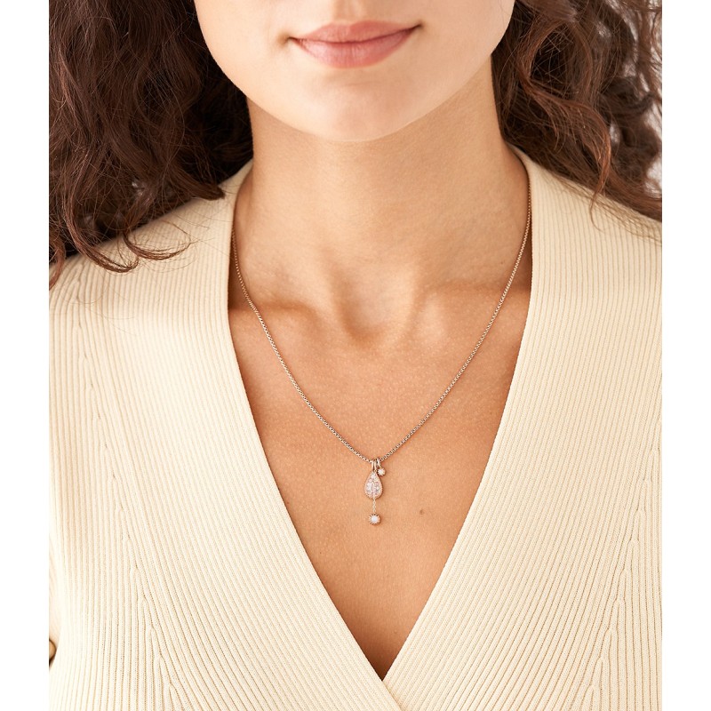 Collier Fossil pendentif Classic Teardrop acier et nacre