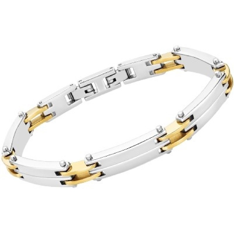 Bracelet Lotus Homme en Acier Bicolore Argenté et Doré