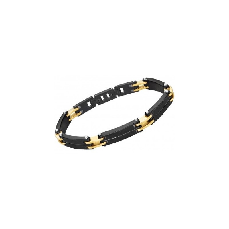 Bracelet Lotus Homme en Acier Bicolore Noir et Doré