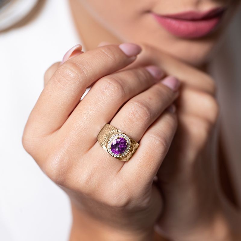 BAGUE FEMME GRIFFE ROUGE VICTORIA PLAQUE OR ET OXYDE VIOLET