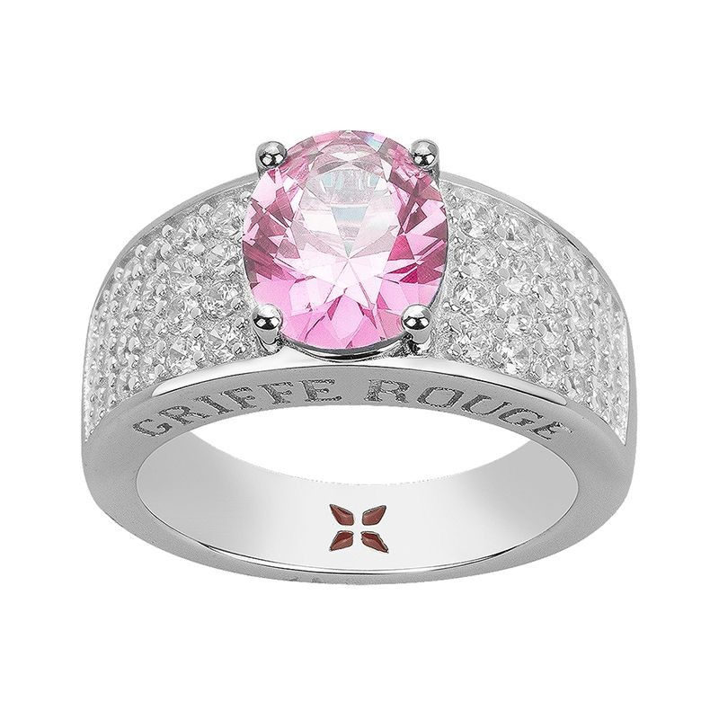 BAGUE FEMME GRIFFE ROUGE ELISABETH ARGENT 925/1000 ET OXYDE ROSE