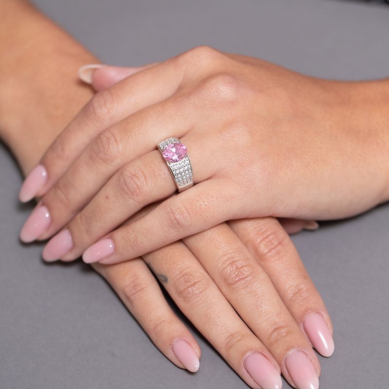 BAGUE FEMME GRIFFE ROUGE ELISABETH ARGENT 925/1000 ET OXYDE ROSE