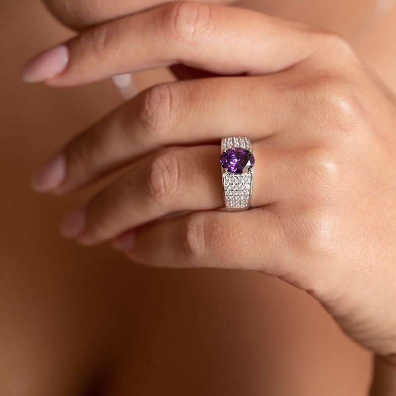 BAGUE FEMME GRIFFE ROUGE ELISABETH ARGENT 925/1000 ET OXYDE VIOLET