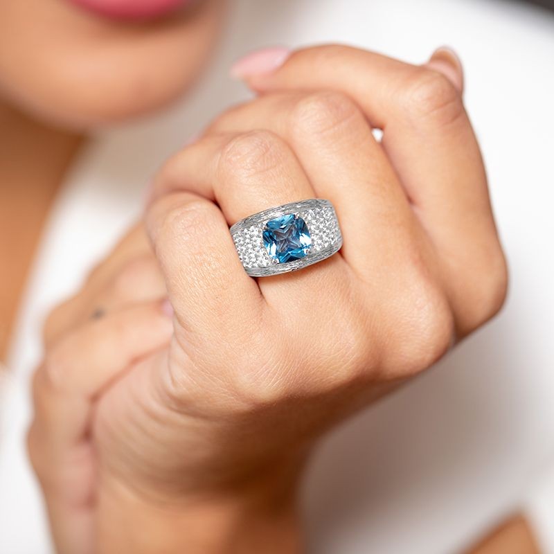 BAGUE FEMME GRIFFE ROUGE ELISABETH ARGENT 925/1000 ET OXYDE BLEU