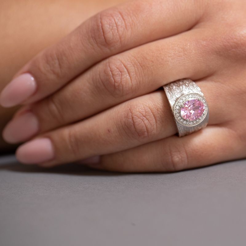 BAGUE FEMME GRIFFE ROUGE VICTORIA ARGENT 925/1000 ET OXYDE ROSE