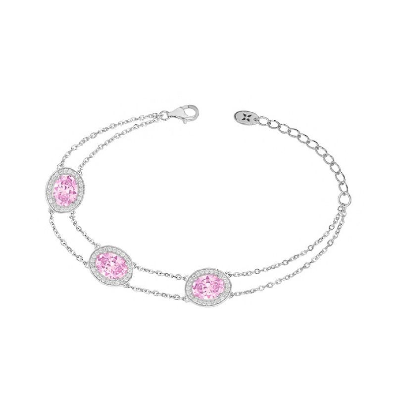 BRACELET FEMME GRIFFE ROUGE VICTORIA ARGENT 925/1000 ET OXYDES ROSES