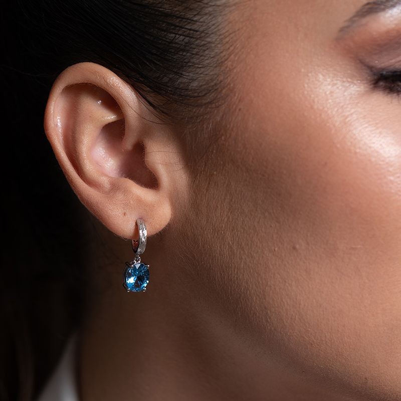 BOUCLES D'OREILLES FEMME PENDANTES GRIFFE ROUGE ELISABETH ARGENT 925/1000 ET OXYDE BLEU