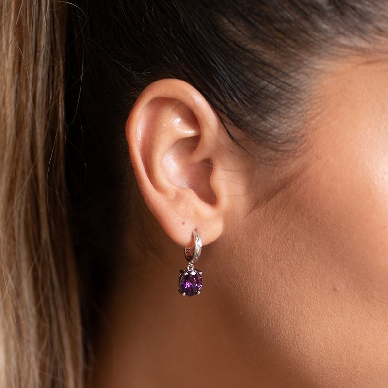 BOUCLES D'OREILLES FEMME PENDANTES GRIFFE ROUGE ELISABETH ARGENT 925/1000 ET OXYDE VIOLET