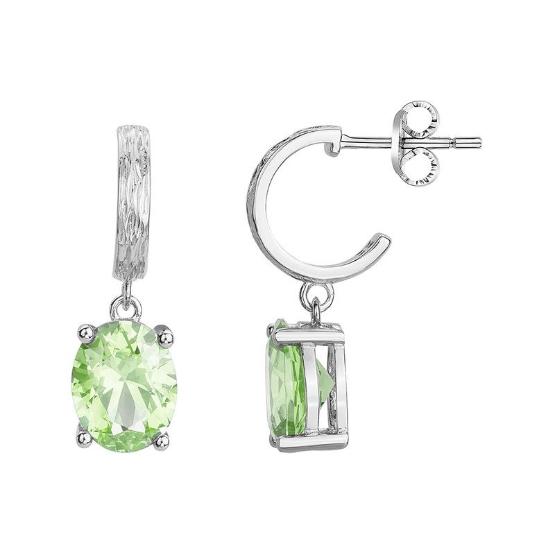 BOUCLES D'OREILLES FEMME PENDANTES GRIFFE ROUGE ELISABETH ARGENT 925/1000 ET OXYDE VERT