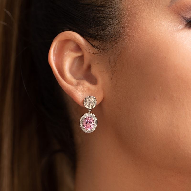 BOUCLES D'OREILLES FEMME PENDANTES GRIFFE ROUGE VICTORIA ARGENT 925/1000 ET OXYDE ROSE