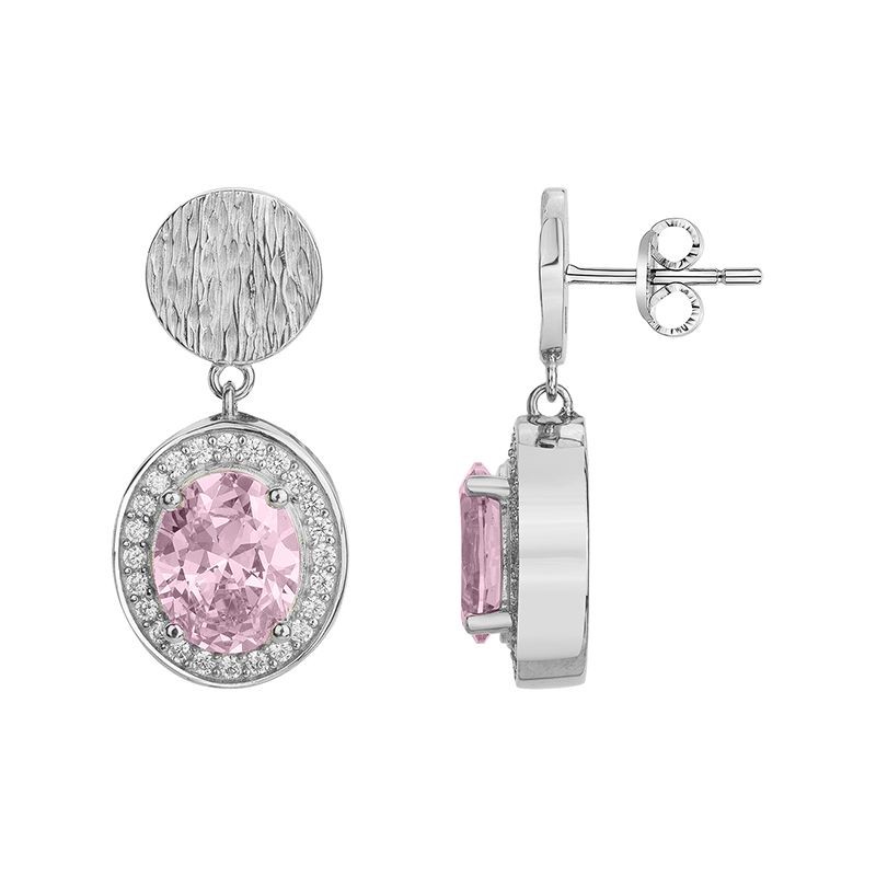 BOUCLES D'OREILLES FEMME PENDANTES GRIFFE ROUGE VICTORIA ARGENT 925/1000 ET OXYDE ROSE
