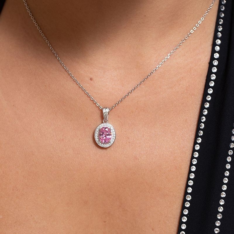 COLLIER FEMME GRIFFE ROUGE VICTORIA ARGENT 925/1000 ET OXYDE ROSE