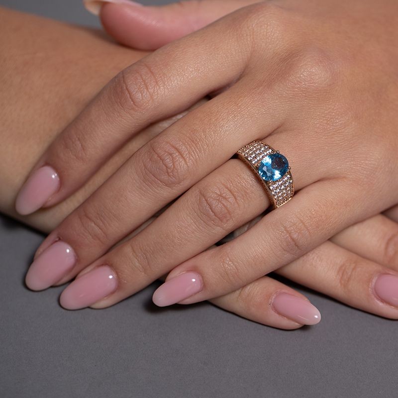 BAGUE FEMME GRIFFE ROUGE ELISABETH PLAQUE OR ET OXYDE BLEU