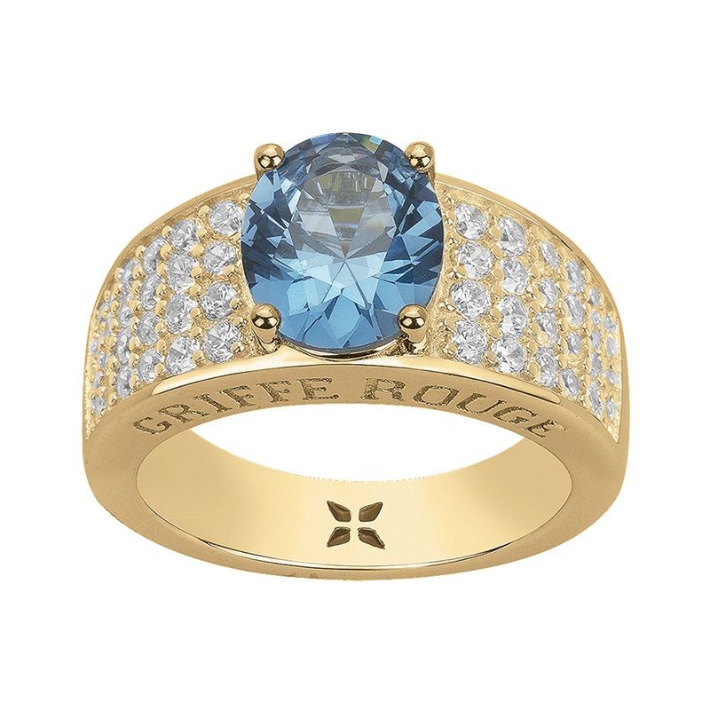BAGUE FEMME GRIFFE ROUGE ELISABETH PLAQUE OR ET OXYDE BLEU