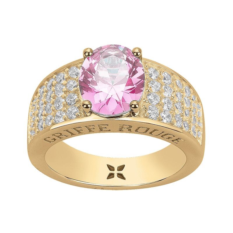 BAGUE FEMME GRIFFE ROUGE ELISABETH PLAQUE OR ET OXYDE ROSE