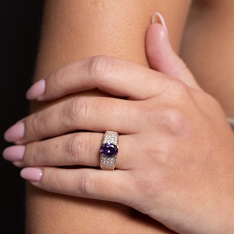 BAGUE FEMME GRIFFE ROUGE ELISABETH PLAQUE OR ET OXYDE ROSE