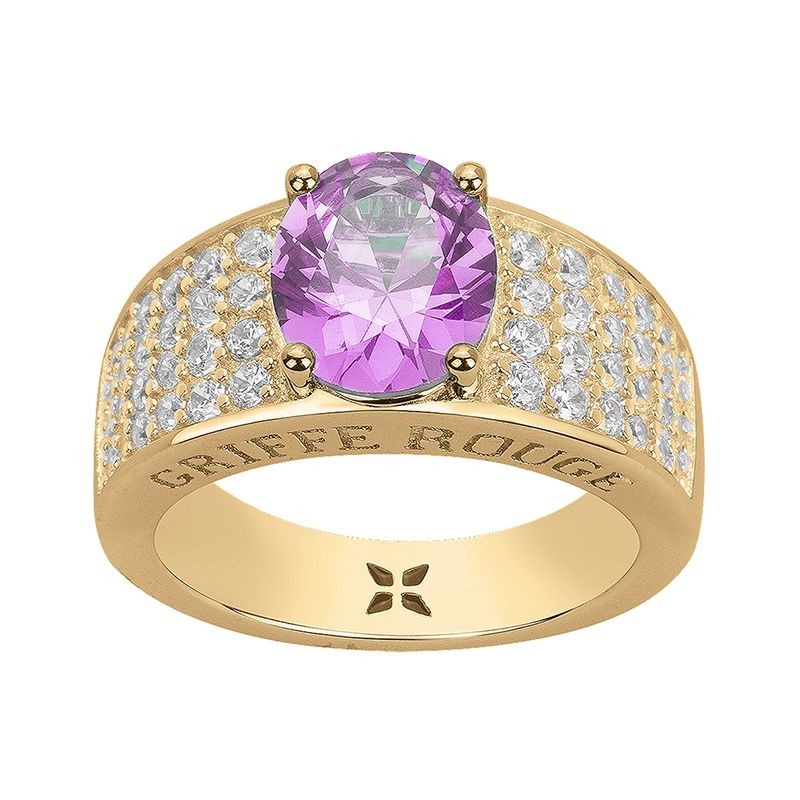 BAGUE FEMME GRIFFE ROUGE ELISABETH PLAQUE OR ET OXYDE ROSE