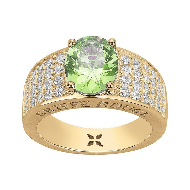 BAGUE FEMME GRIFFE ROUGE ELISABETH PLAQUE OR ET OXYDE VERT