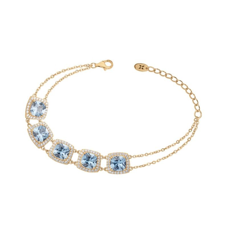 BRACELET FEMME GRIFFE ROUGE MARGARET PLAQUE OR ET OXYDES BLEUS