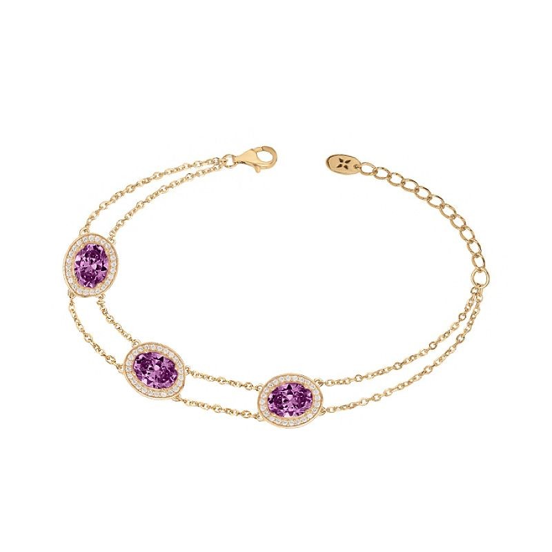 BRACELET FEMME GRIFFE ROUGE VICTORIA PLAQUE OR ET OXYDES VIOLETS