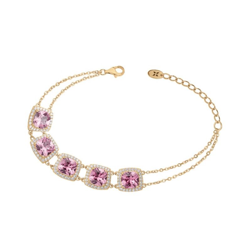 BRACELET FEMME GRIFFE ROUGE MARGARET PLAQUE OR ET OXYDES ROSES