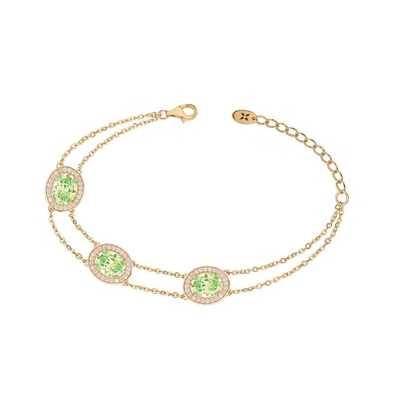 BRACELET FEMME GRIFFE ROUGE VICTORIA PLAQUE OR ET OXYDES VERTS