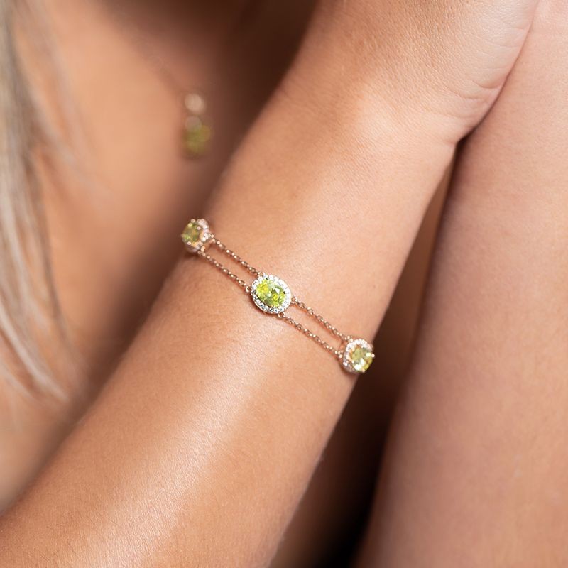 BRACELET FEMME GRIFFE ROUGE VICTORIA PLAQUE OR ET OXYDES VERTS