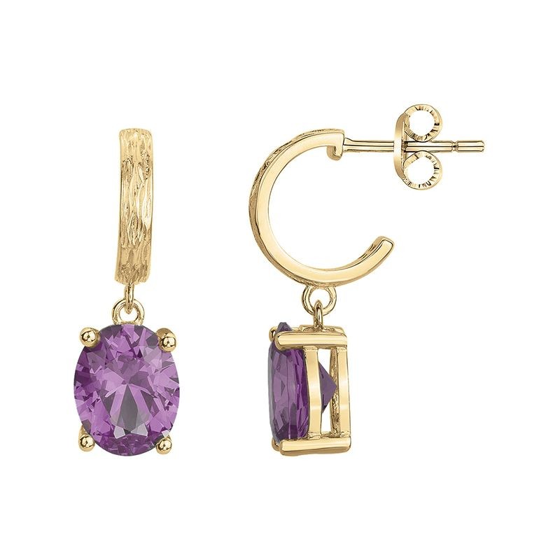 BOUCLES D'OREILLES FEMME PENDANTES GRIFFE ROUGE ELISABETH PLAQUE OR ET OXYDE VIOLET