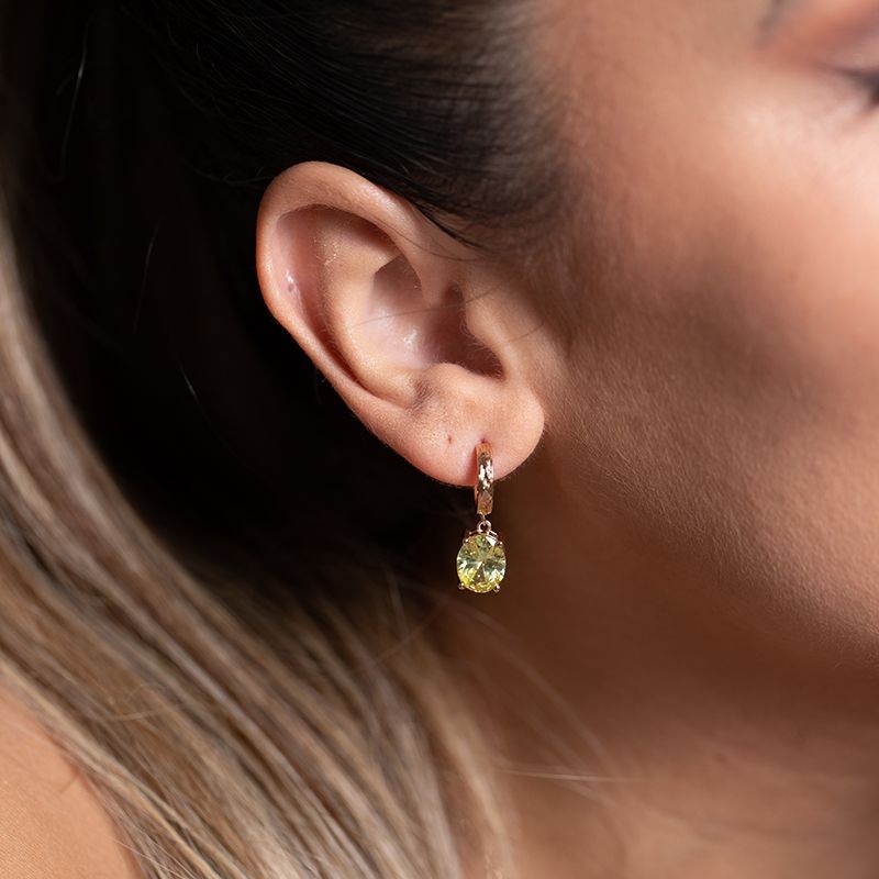 BOUCLES D'OREILLES FEMME PENDANTES GRIFFE ROUGE ELISABETH PLAQUE OR ET OXYDE VERT