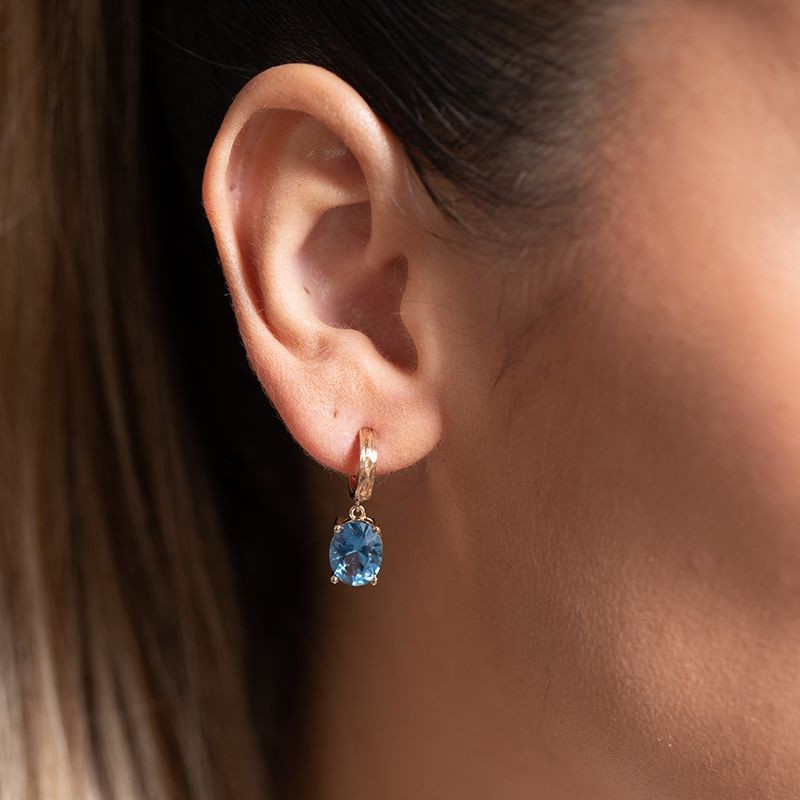 BOUCLES D'OREILLES FEMME PENDANTES GRIFFE ROUGE ELISABETH PLAQUE OR ET OXYDE BLEU