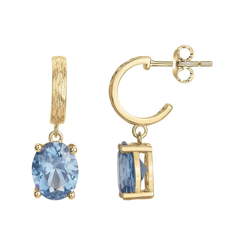 BOUCLES D'OREILLES FEMME PENDANTES GRIFFE ROUGE ELISABETH PLAQUE OR ET OXYDE BLEU