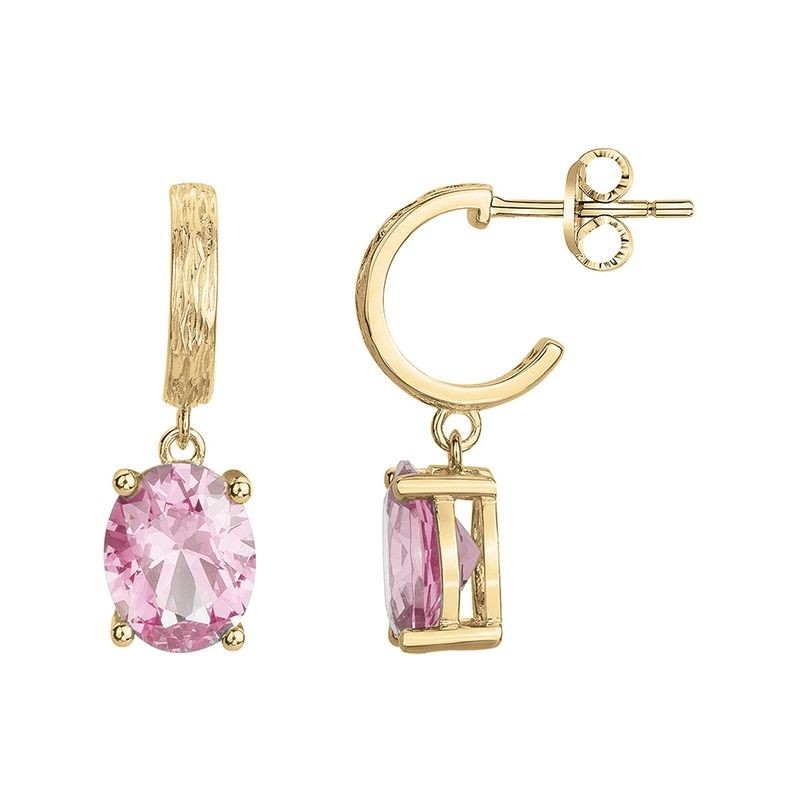 BOUCLES D'OREILLES FEMME PENDANTES GRIFFE ROUGE ELISABETH PLAQUE OR ET OXYDE ROSE