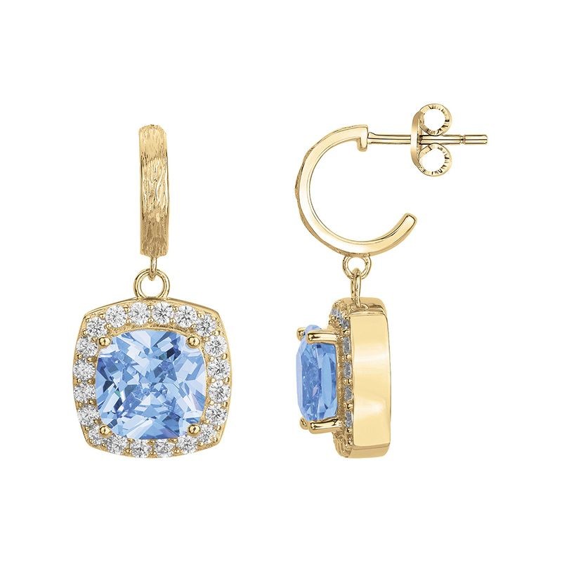 BOUCLES D'OREILLES FEMME PENDANTES GRIFFE ROUGE MARGARET PLAQUE OR ET OXYDE BLEU