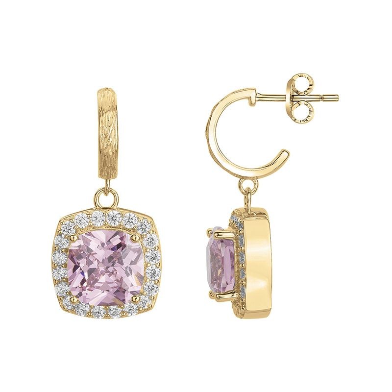 BOUCLES D'OREILLES FEMME PENDANTES GRIFFE ROUGE MARGARET PLAQUE OR ET OXYDE ROSE