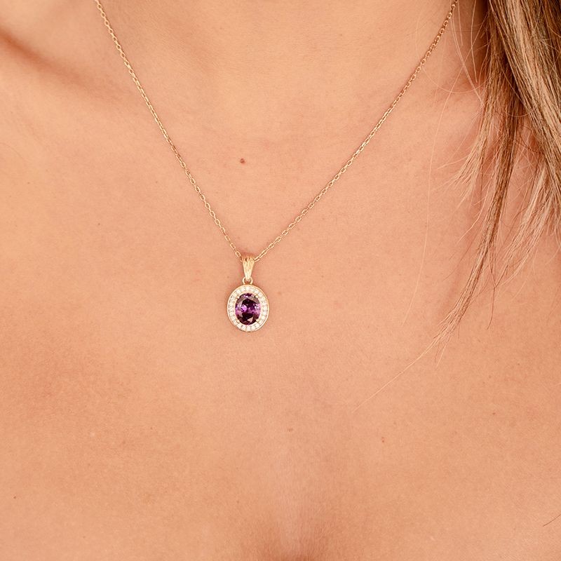 COLLIER FEMME GRIFFE ROUGE VICTORIA PLAQUE OR ET OXYDE VIOLET