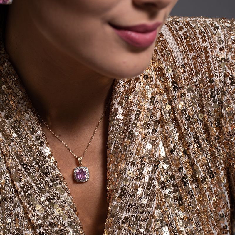 COLLIER FEMME GRIFFE ROUGE MARGARET PLAQUE OR ET OXYDE ROSE