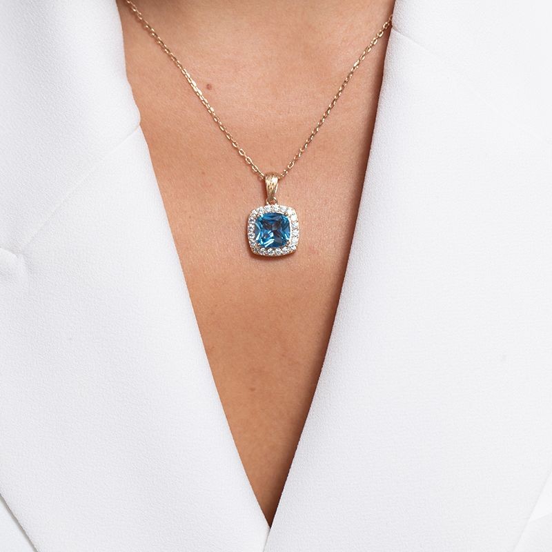 COLLIER FEMME GRIFFE ROUGE MARGARET PLAQUE OR ET OXYDE BLEU