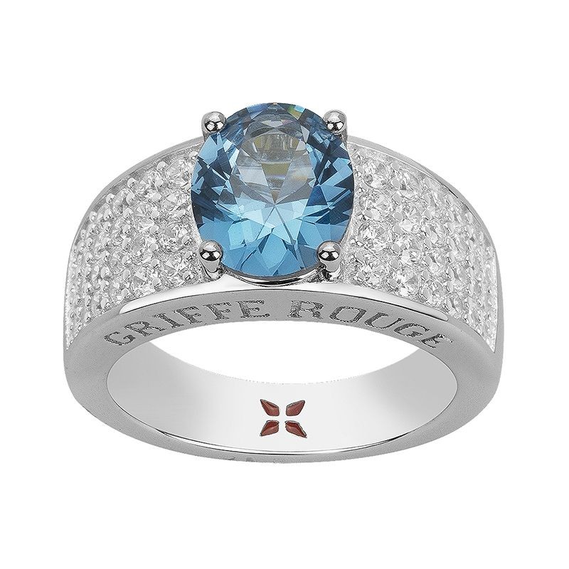 BAGUE FEMME GRIFFE ROUGE ELISABETH ARGENT 925/1000 ET OXYDE BLEU