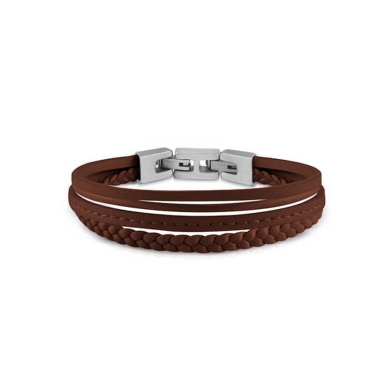BRACELET HOMME GUESS MALIBU ACIER ARGENTÉ ET CUIR MARRON