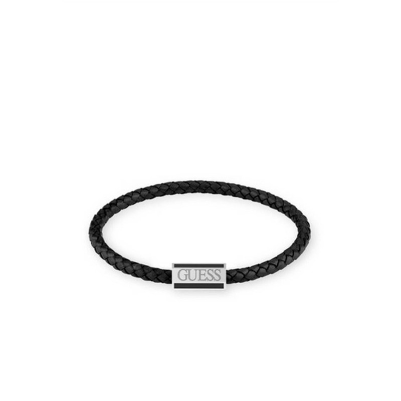 BRACELET HOMME GUESS ACAPULCO ACIER ARGENTÉ ET CUIR NOIR