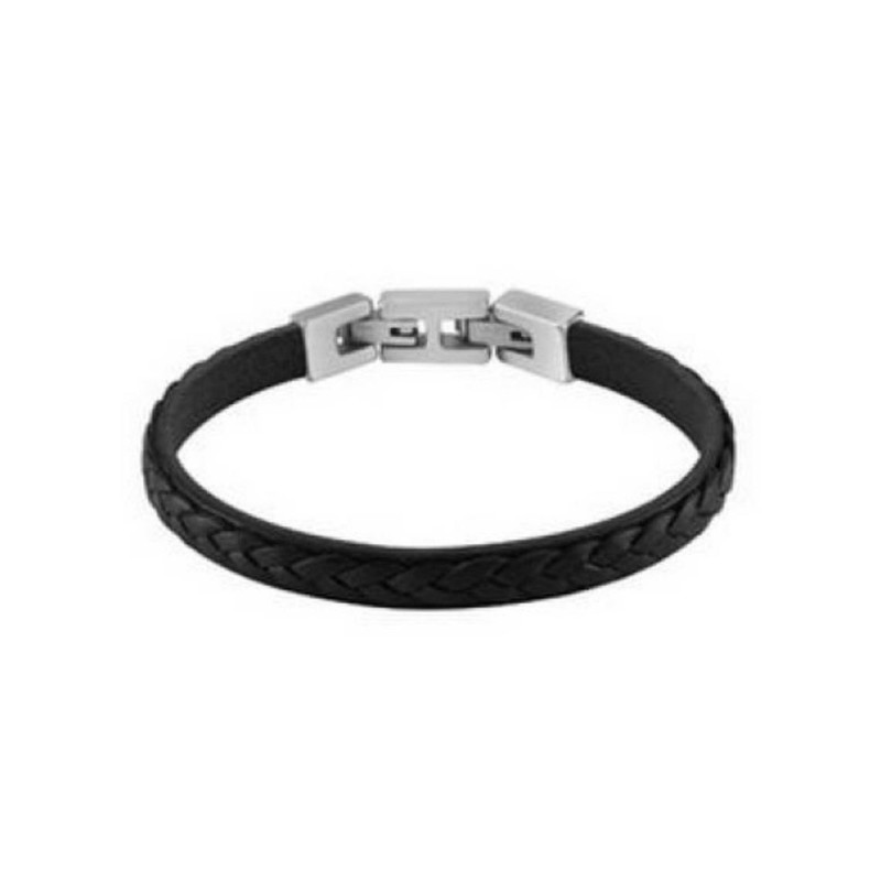 BRACELET HOMME GUESS TUCSON ACIER ARGENTÉ ET CUIR NOIR